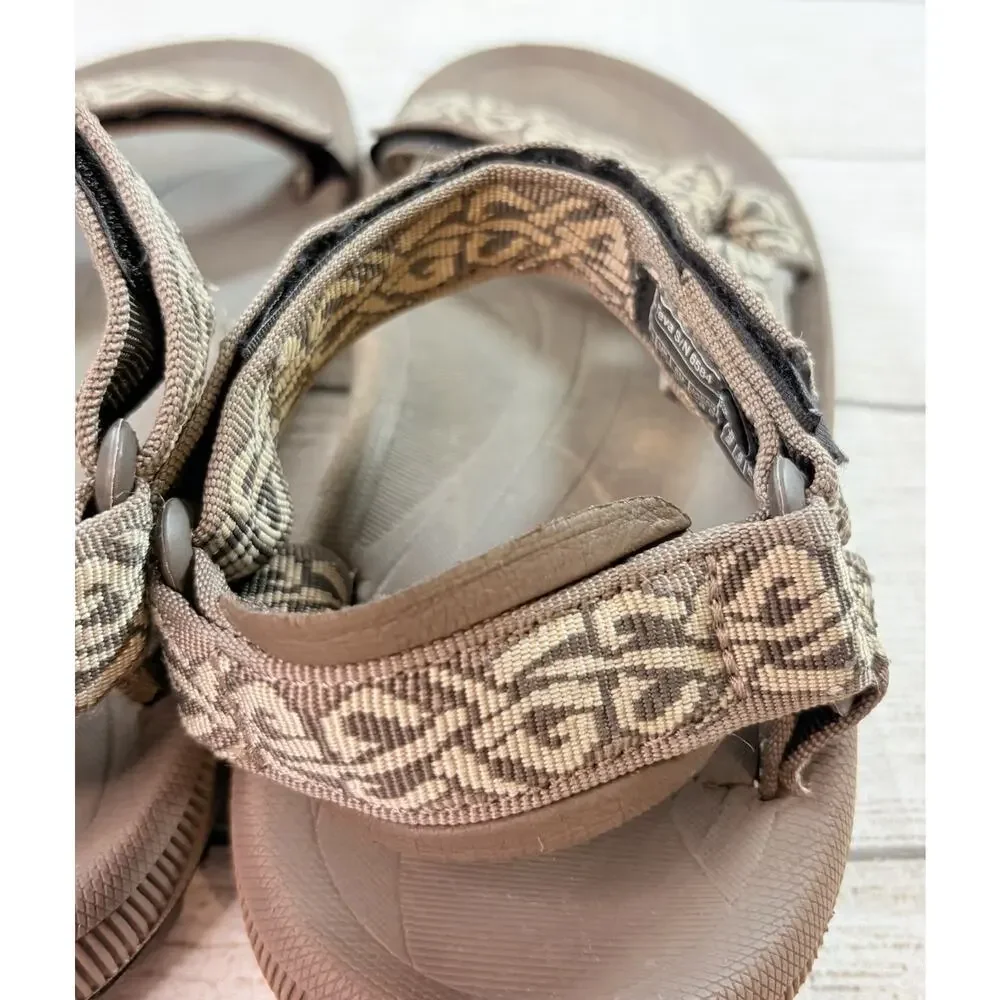 Teva Mens Strap Sandals 6584 Multi Print Waterproof Hook Loop Close Brown Size 8